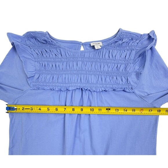 J Crew Smocked Flutter Sleeve Cotton Knit Top Cottage Coquette Periwinkle Blue S - Picture 7 of 11